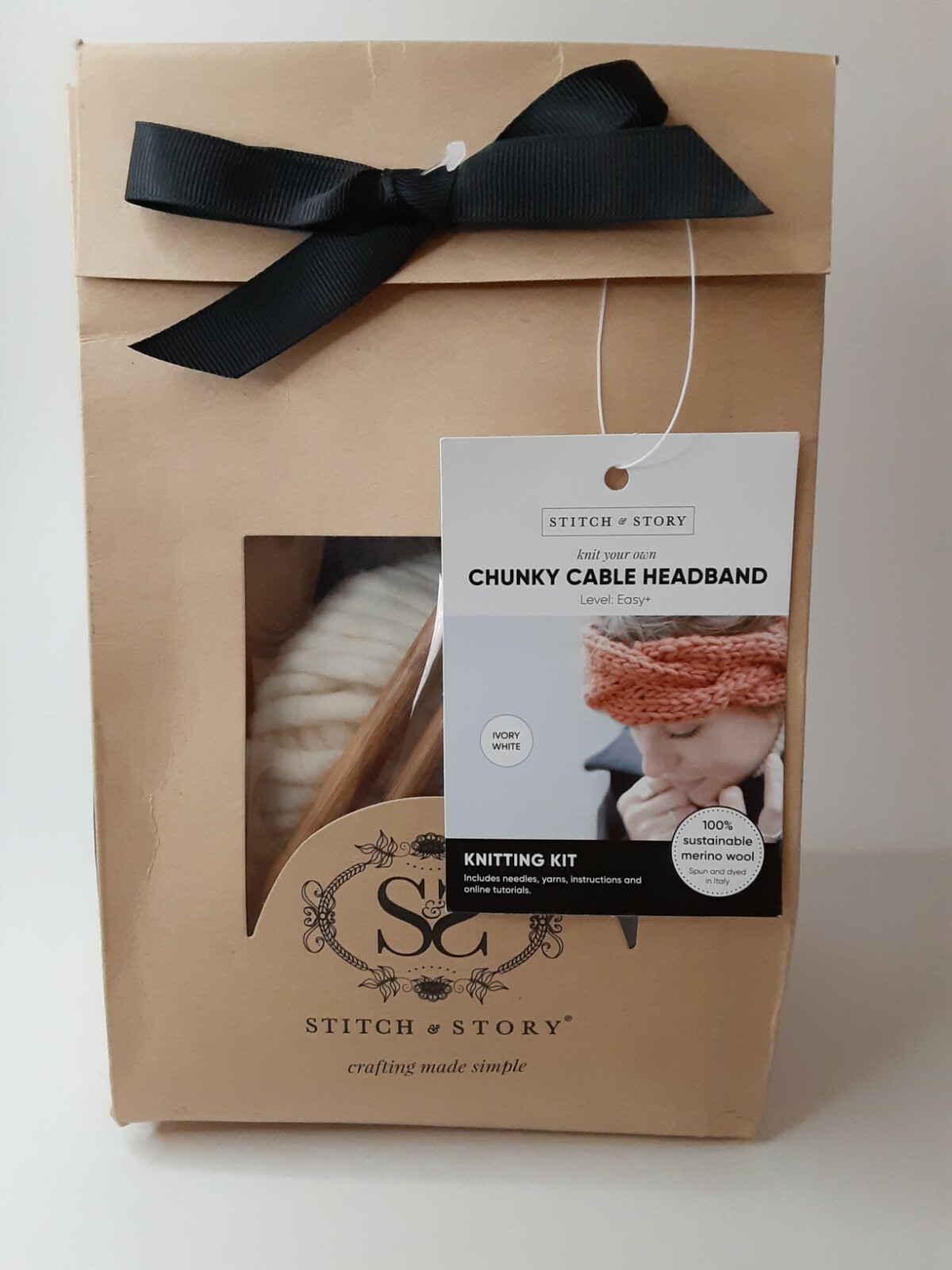 STITCH & STORY Knitting Chunky Cable Wool Headband Head Wrap Easy Crochet Kit
