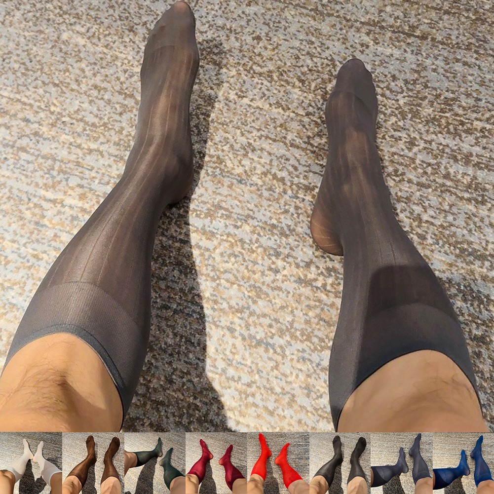 Men Stripes Dress Tube Sheer Stockings Ultra Thin Formal Wear Business Socks New