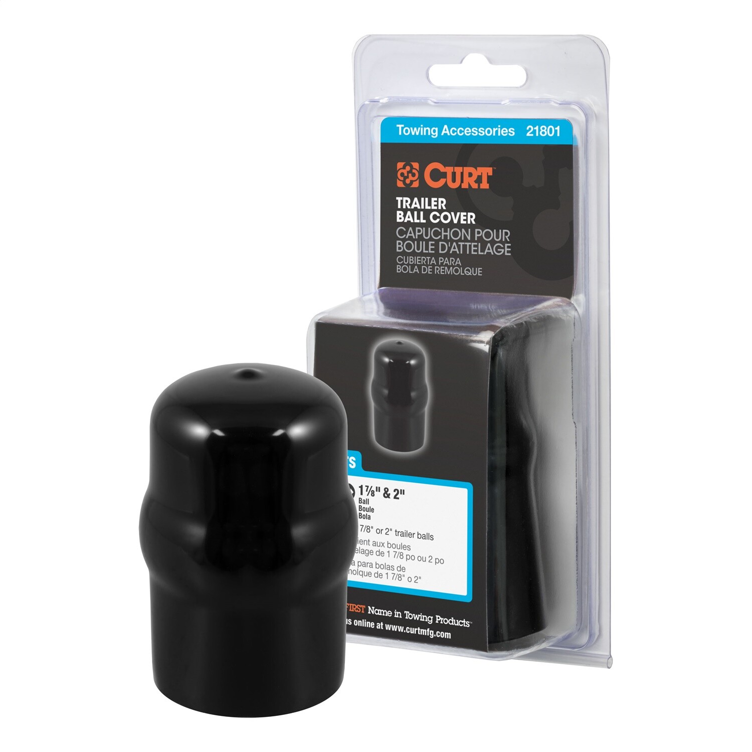 CURT 21801 Trailer Ball Cover (Fits 1-7/8" or 2" Balls, Black Rubber, Packaged)