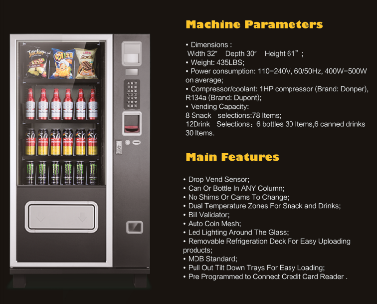 EPEX Compact Slim Combo Vending Machine with LED Glass & Refrigeration - G424