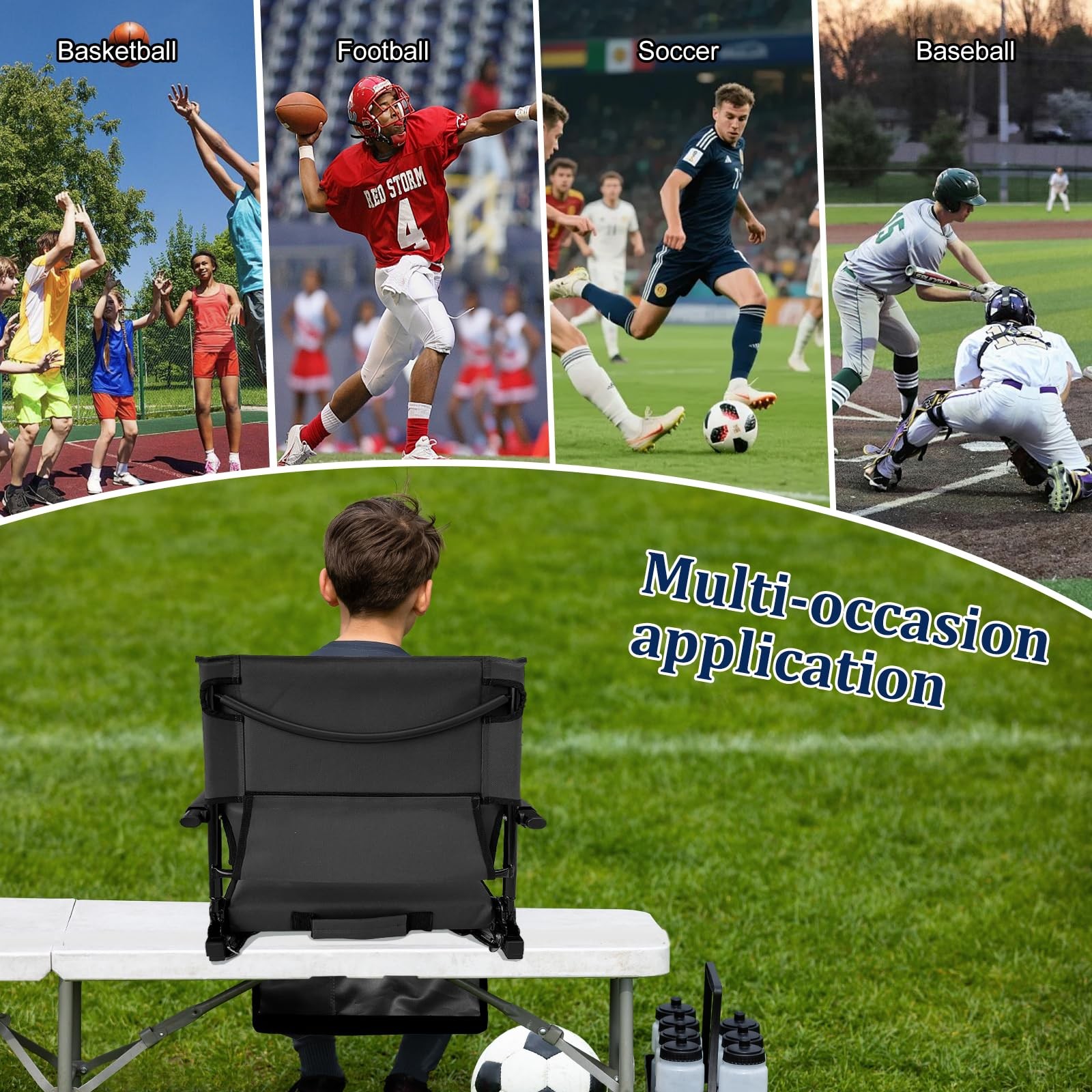 Large Stadium Seats for Bleachers with Back Support and Armrest，Adjustable Ba...
