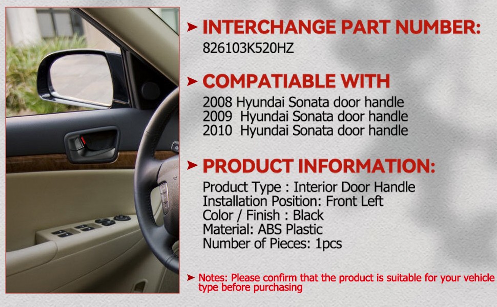 Interior Door Handle Front Left Driver Side HY1352135 For 2008-10Hyundai Sonata