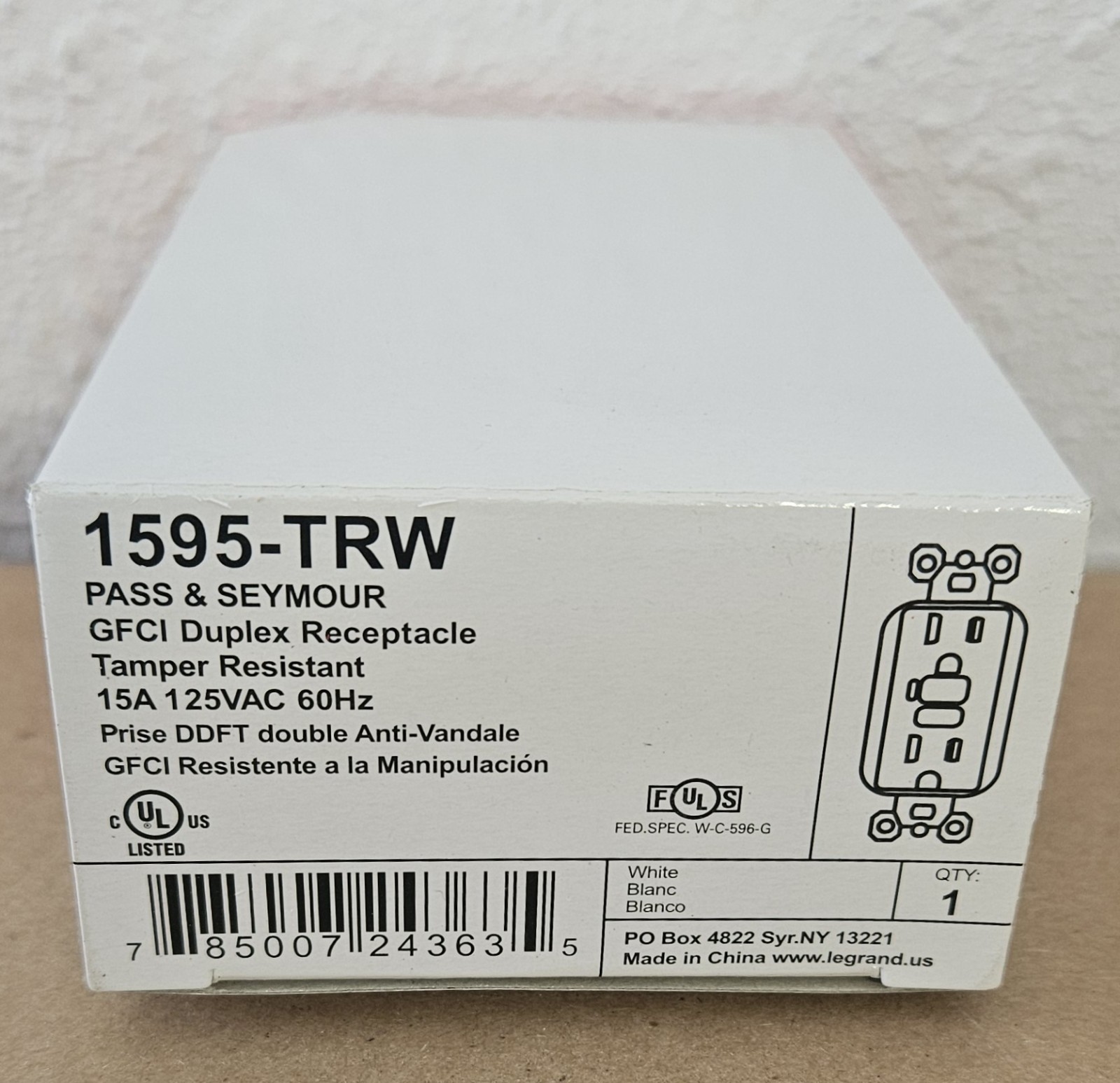 Pass & Seymour 1595-TRW GFCI Duplex Receptacle Tamper Resistant 15A 125 VAC