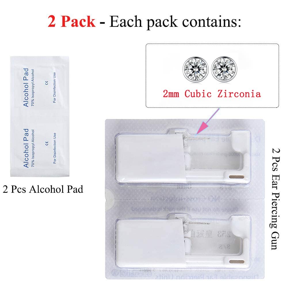 4Pcs Ear Piercing Disposable Kit Silver Stud Earring Gun DIY Home Self Ear Sets