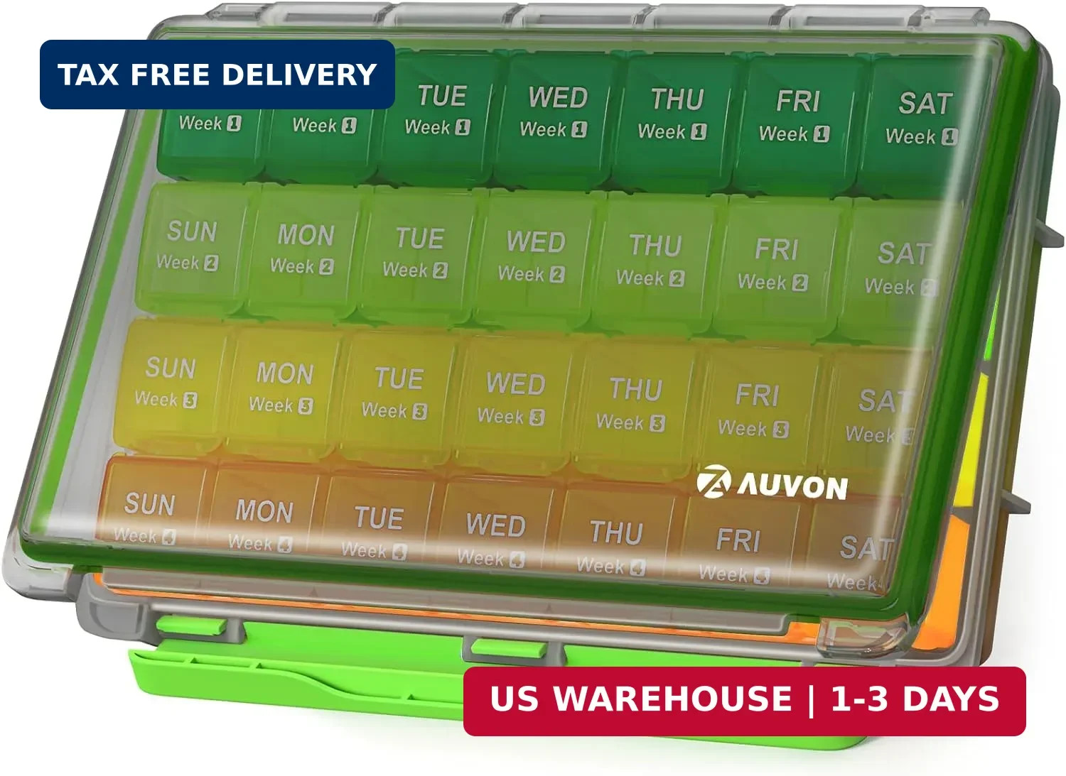 AUVON Moisture-Proof Monthly Pill Organizer, Large 28 Days Pill Box Case with Re