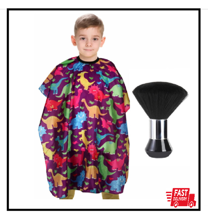 Kids Barber Cape with Neck Duster Brush, Professional Salon Hair Cutting Cape