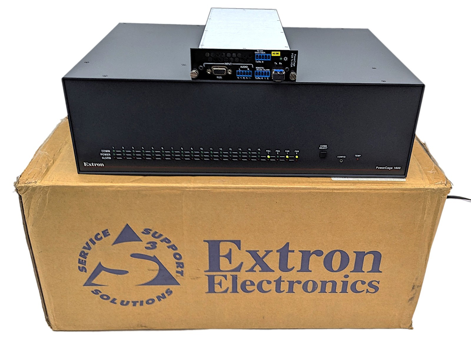 Extron PowerCage 1600 Enclosure Controller 60-978-01 w/ FOX Tx VGA SM Module NOB