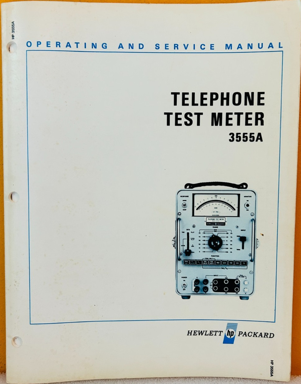 HP 03555-90003 Model 3555A Telephone Test Meter Operating & Service Manual.