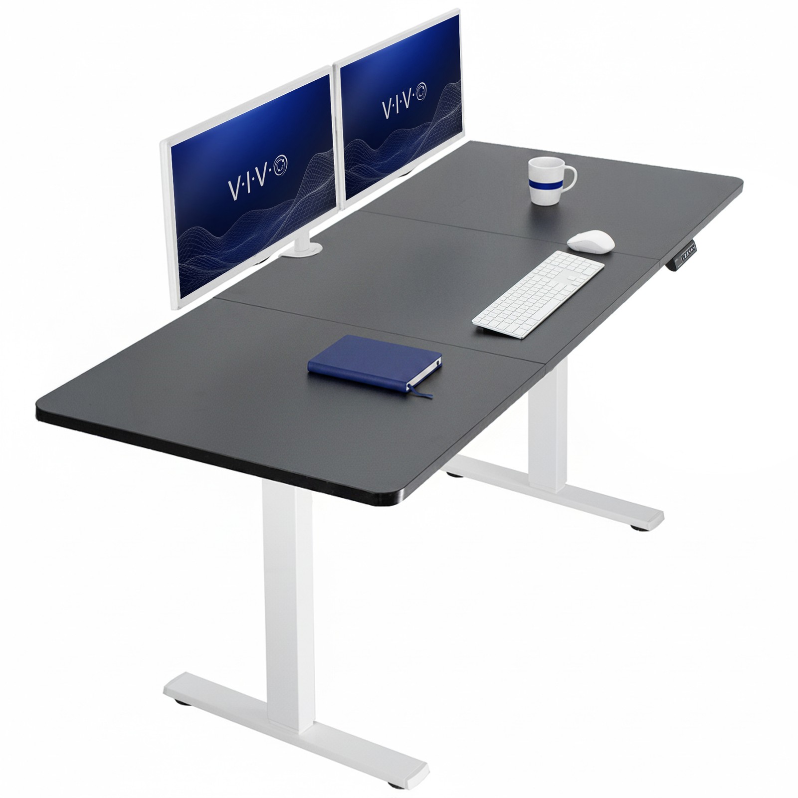 VIVO Electric 71” x 30” Stand Up Desk Workstation, Black Table Top, White Frame