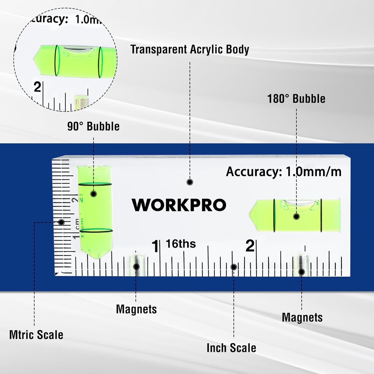 WORKPRO Small Level 3 Inch Mini Level Tool Magnetic Level Picture Hanging Tool