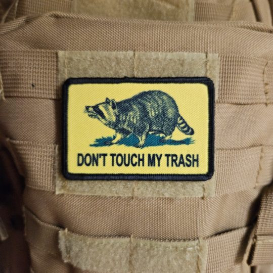 Don't touch my trash raccoon Gadsden flag meme 2"x3" hook & loop patch