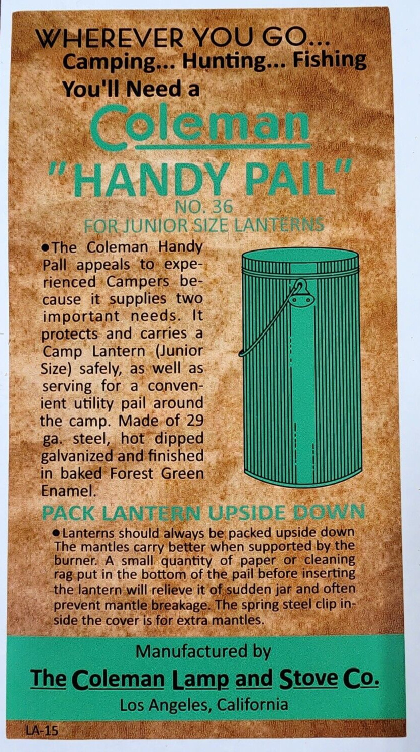 TWO COLEMAN 242 HANDY PAIL REPLACEMENT  DECAL STICKER VERSION 2 FREE SHIPPING