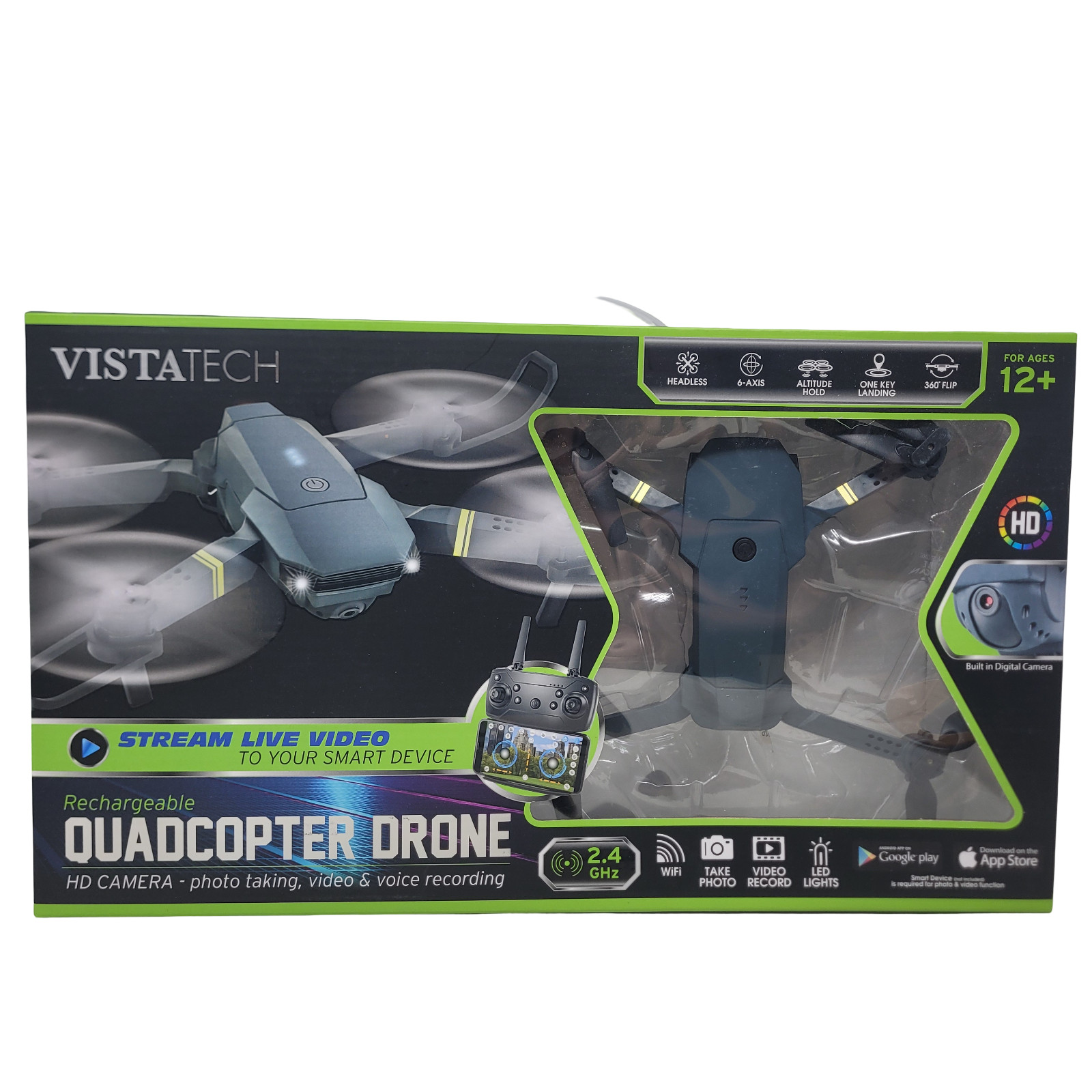 New Vistatech Rechargeable Quadcopter Drone HD Camera WiFi Live Video Streaming