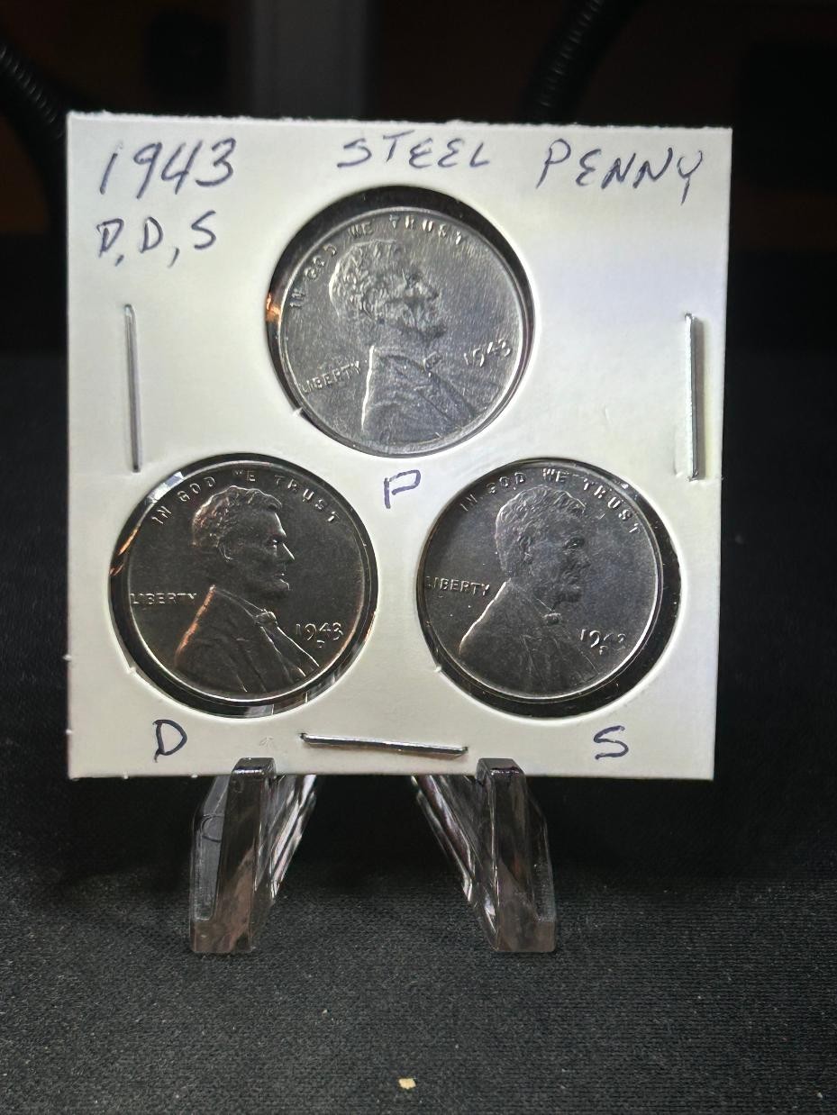 Set of Three (1 mint each) 1943 WWII Steel Lincoln Wheat Cents
