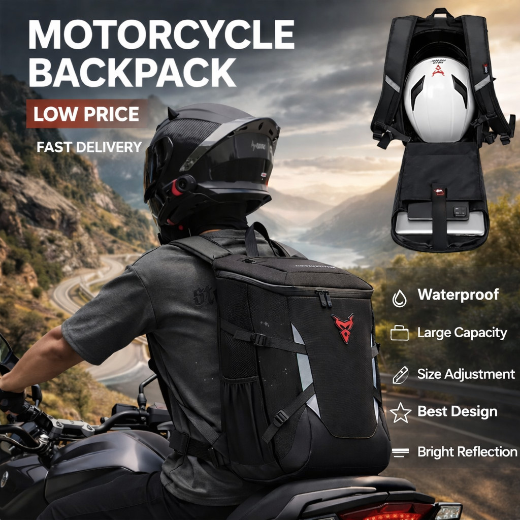 28L Motorcycle Backpack Waterproof Outdoor Sport Riding Helmet Travel Laptop Bag