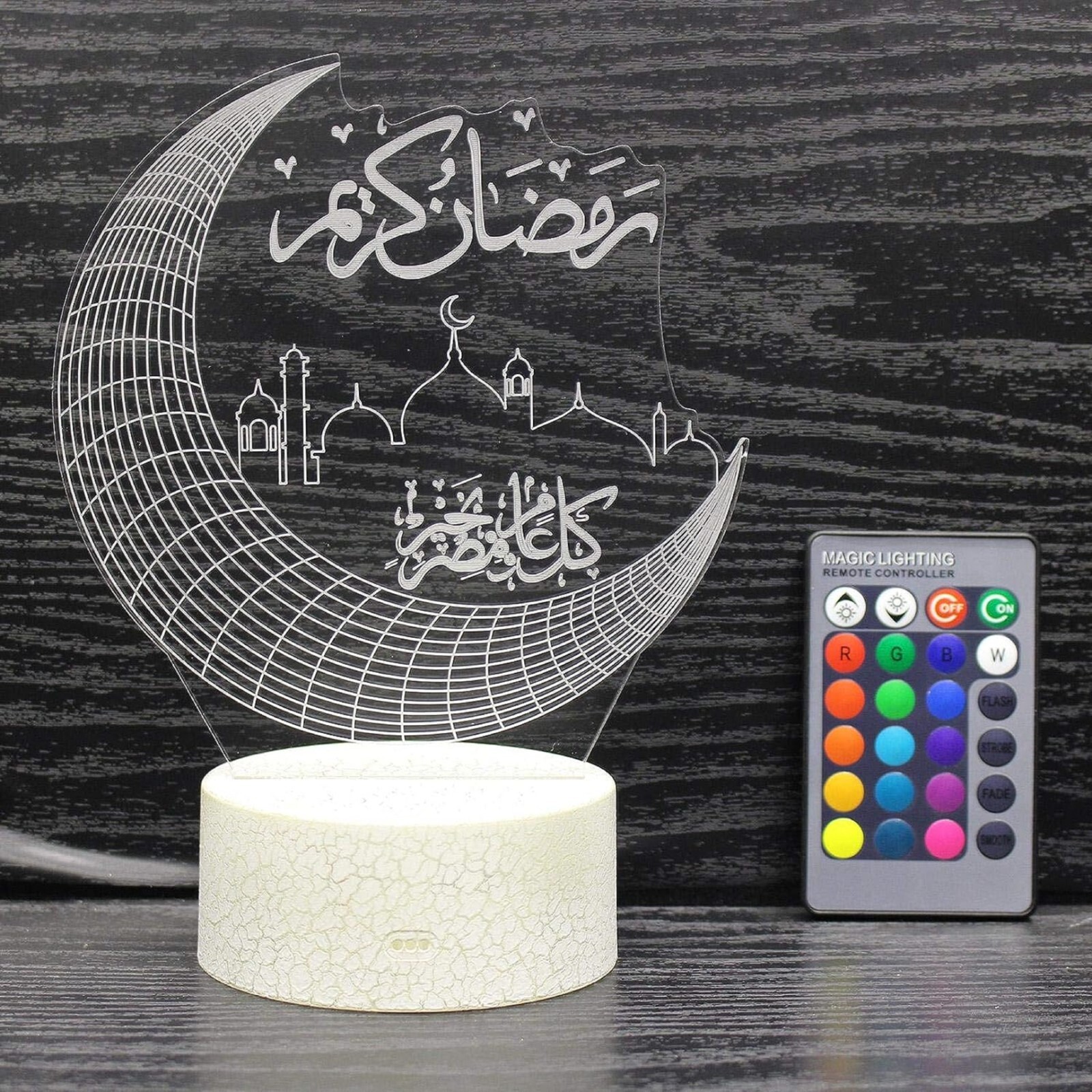3D Ramadan Decoration Lamp Table Lamp Changeable Colors Desktop Moon Remote #873
