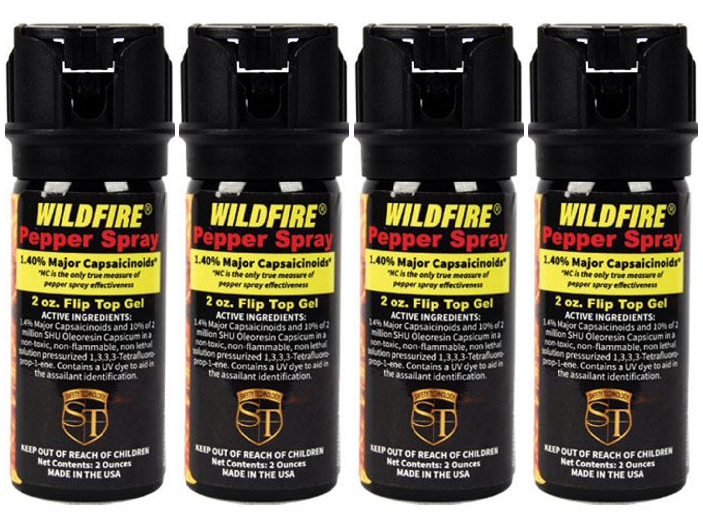 WildFire 2oz Self Defense Security Police Pepper Sticky Gel Flip Top 4-Pack