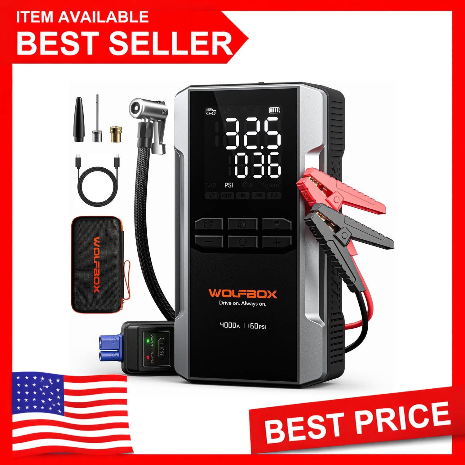 WOLFBOX 4000A Jump Starter Portable Air Compressor