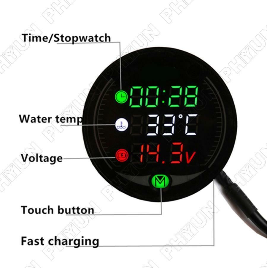 5 IN 1 Digital Motorcycle Water Temperature Voltage Meter w/22mm Sensor Adapter
