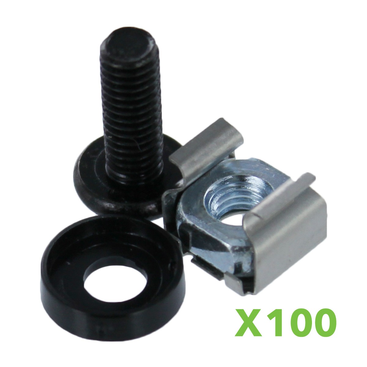 M6 Cage Nuts & Screws for Server Shelves Cabinets - 100 Pk Rack Mount