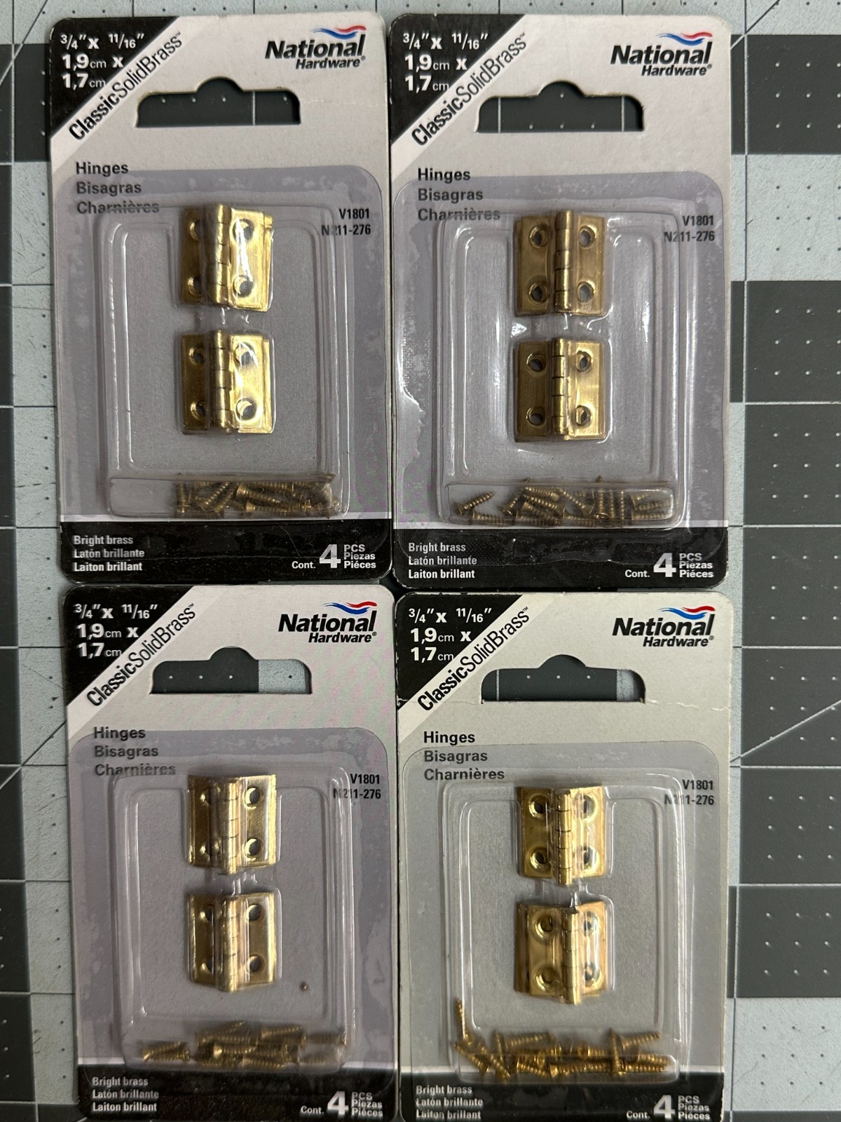 4-pack lot (16 hinges) National Hardware N211-276 Bright Brass Decorative Narrow