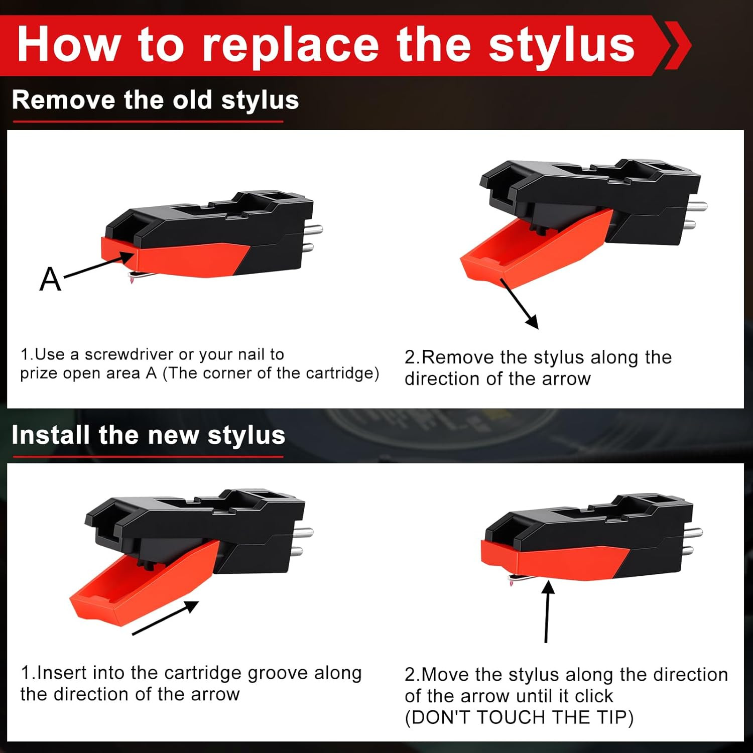 6 Pack Record Player Needle Replacement, Upgraded Vinyl Record Needle Compati...