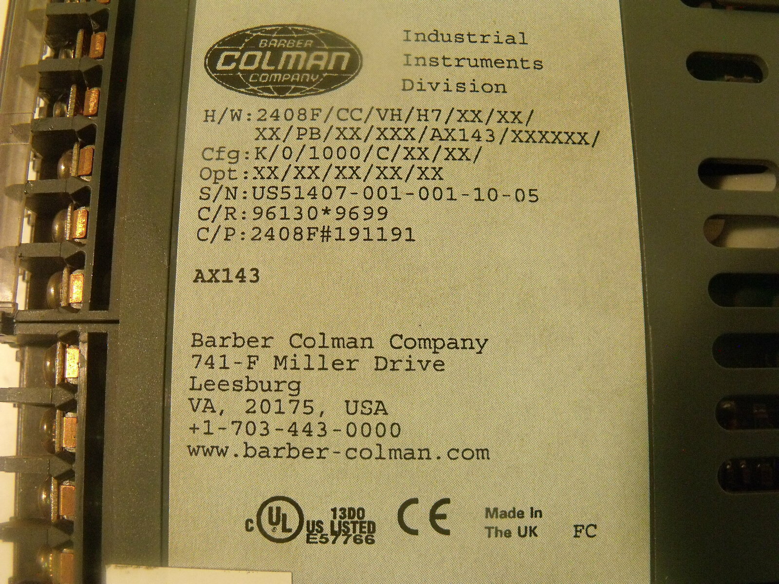 Barber Colman 2408f Temperature Controller