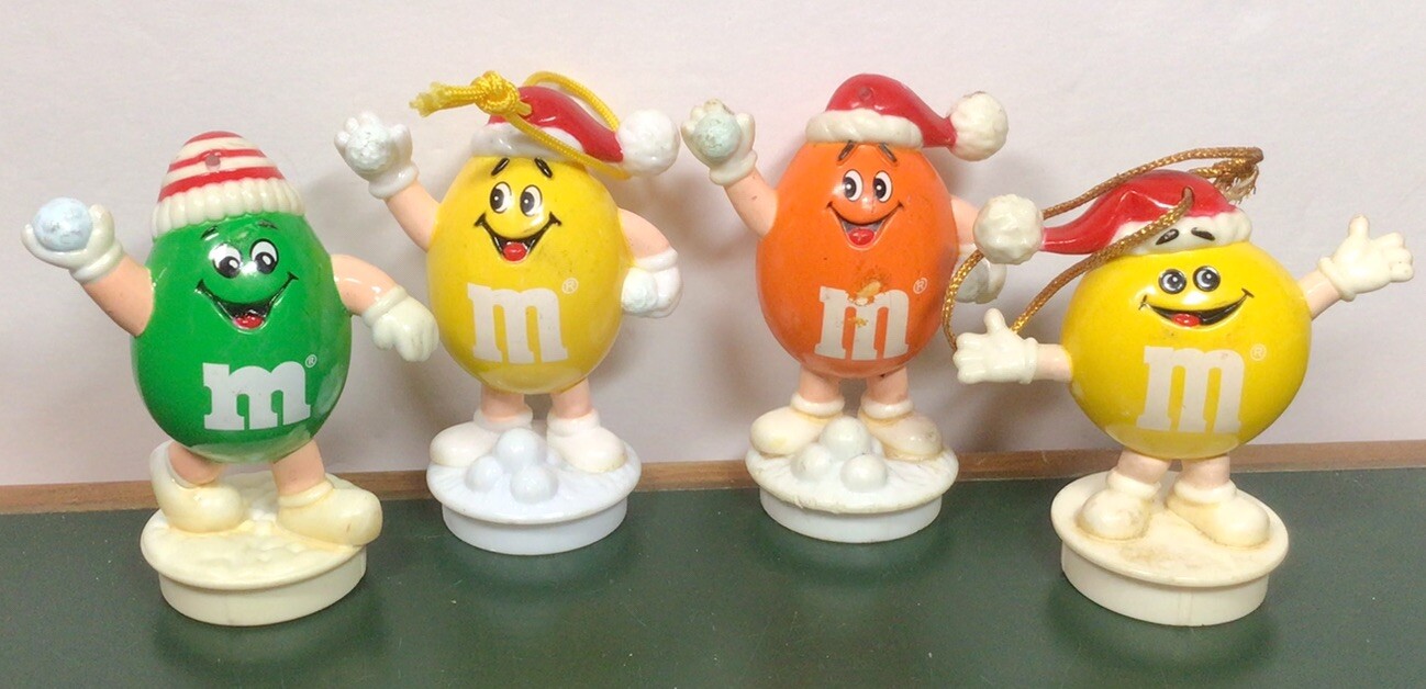 Vintage M&M’s Chocolate Candy Tube Topper Christmas Tree Ornament Toy Figure Lot