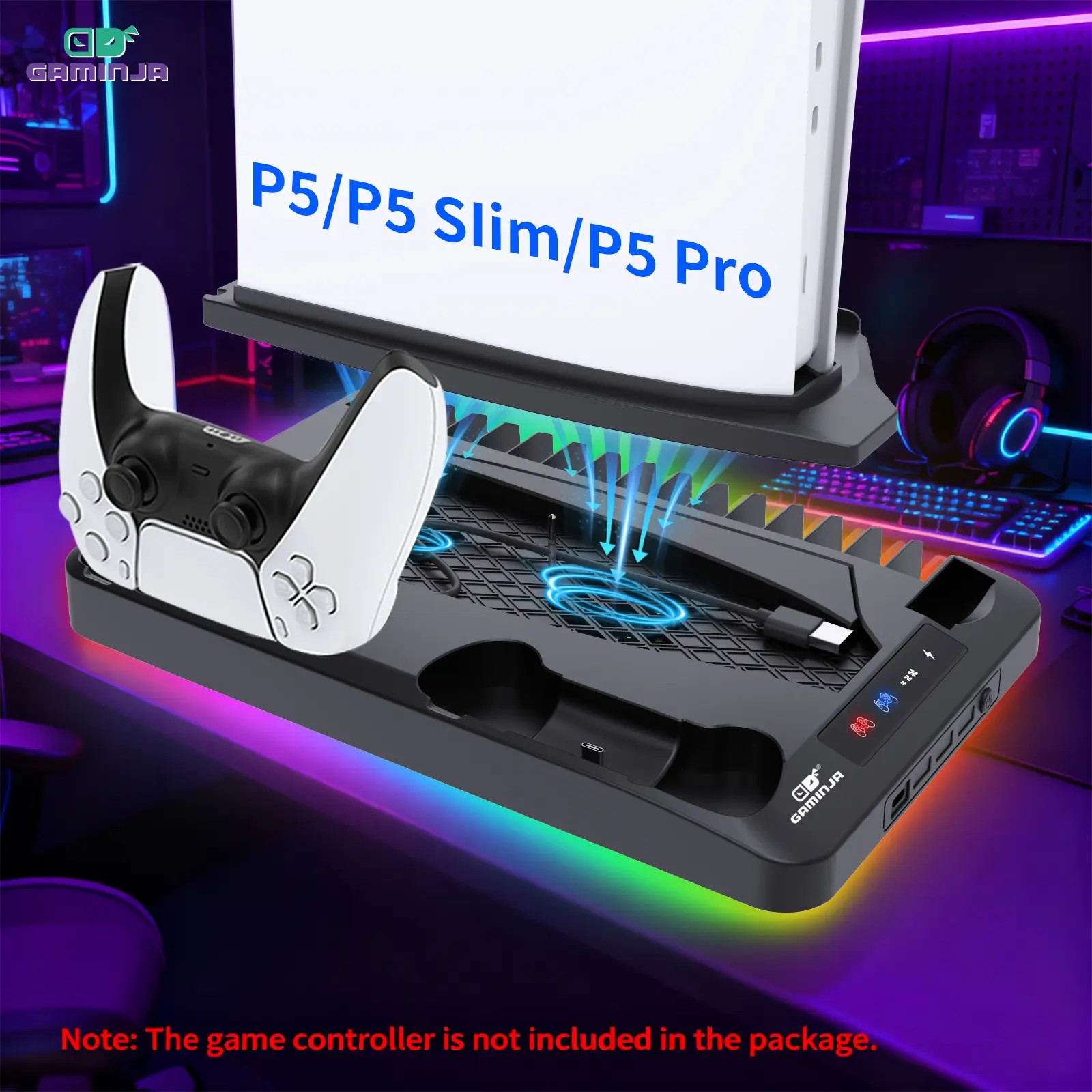 GAMINJA P58 Charging Base Cooling Bracket Compatible with PS5 Console, Vertical