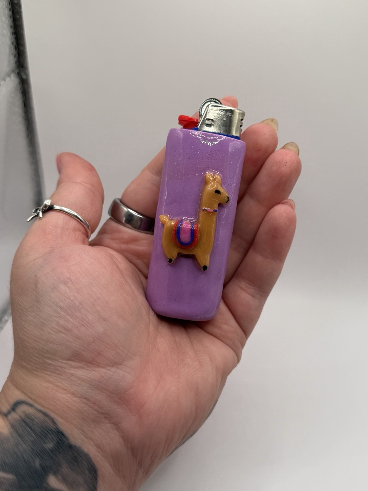 BIC LIGHTER SLEEVE ALPACAS SMOKING ACCESSORIES POLYMER CLAY PURPLE GIFT
