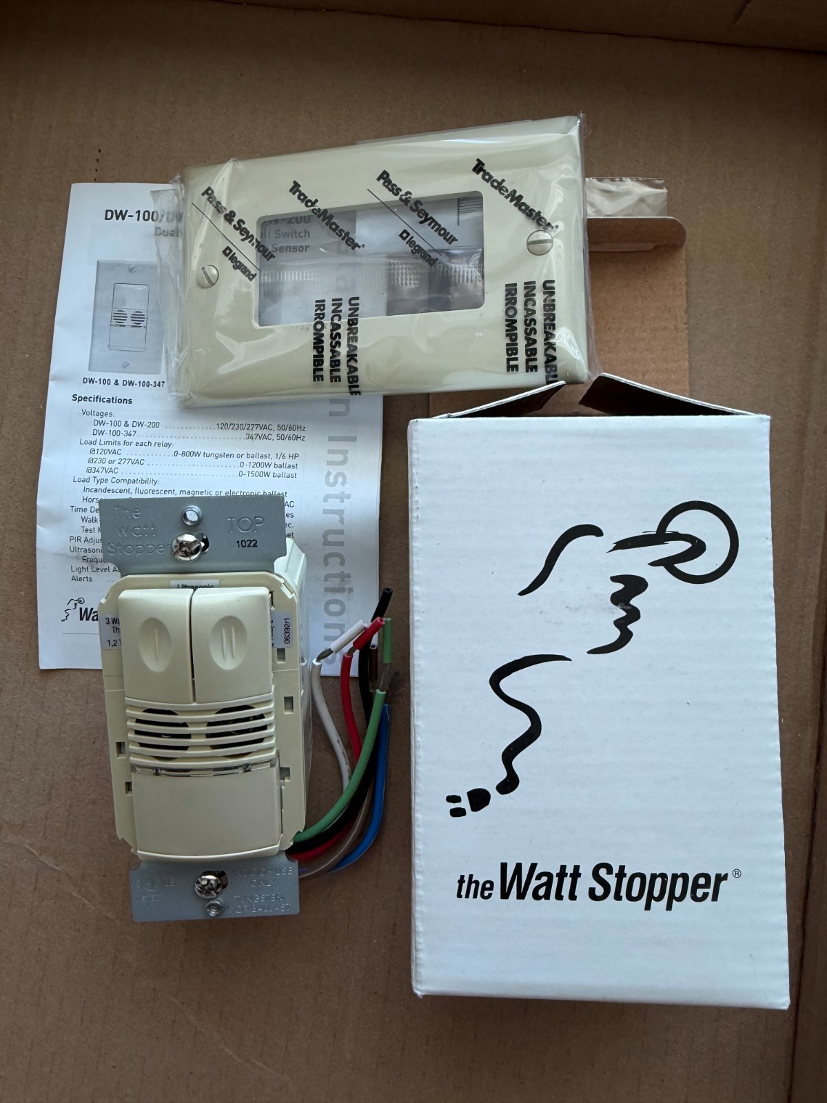 WattStopper DW-200-I Dual Tech Wall Switch Occupancy Sensor Dual Relay