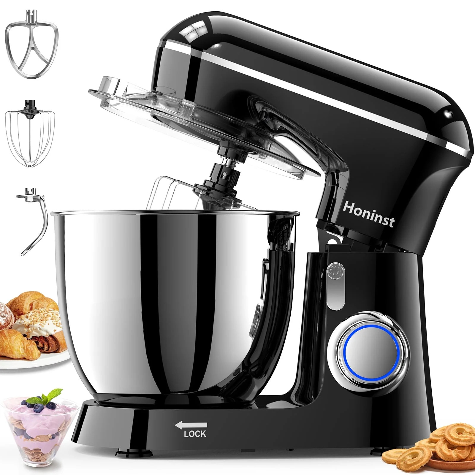 Honinst 1531 6.5 QT Electric Stand Mixer, Black