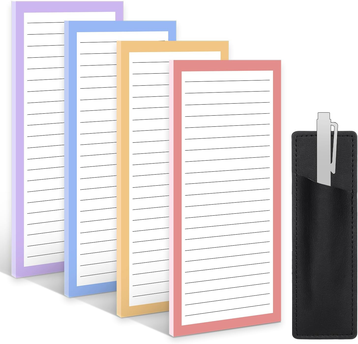 4 Pack Magnetic Note Pad for Fridge with Pen Holder, Totally 200 Sheets Magnetic
