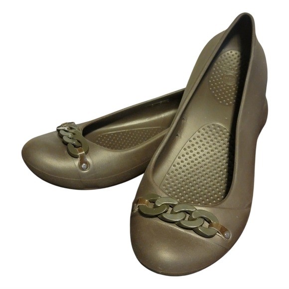 CROCS Gianna Chain Link Chocolate Brown Ballet Flats 8