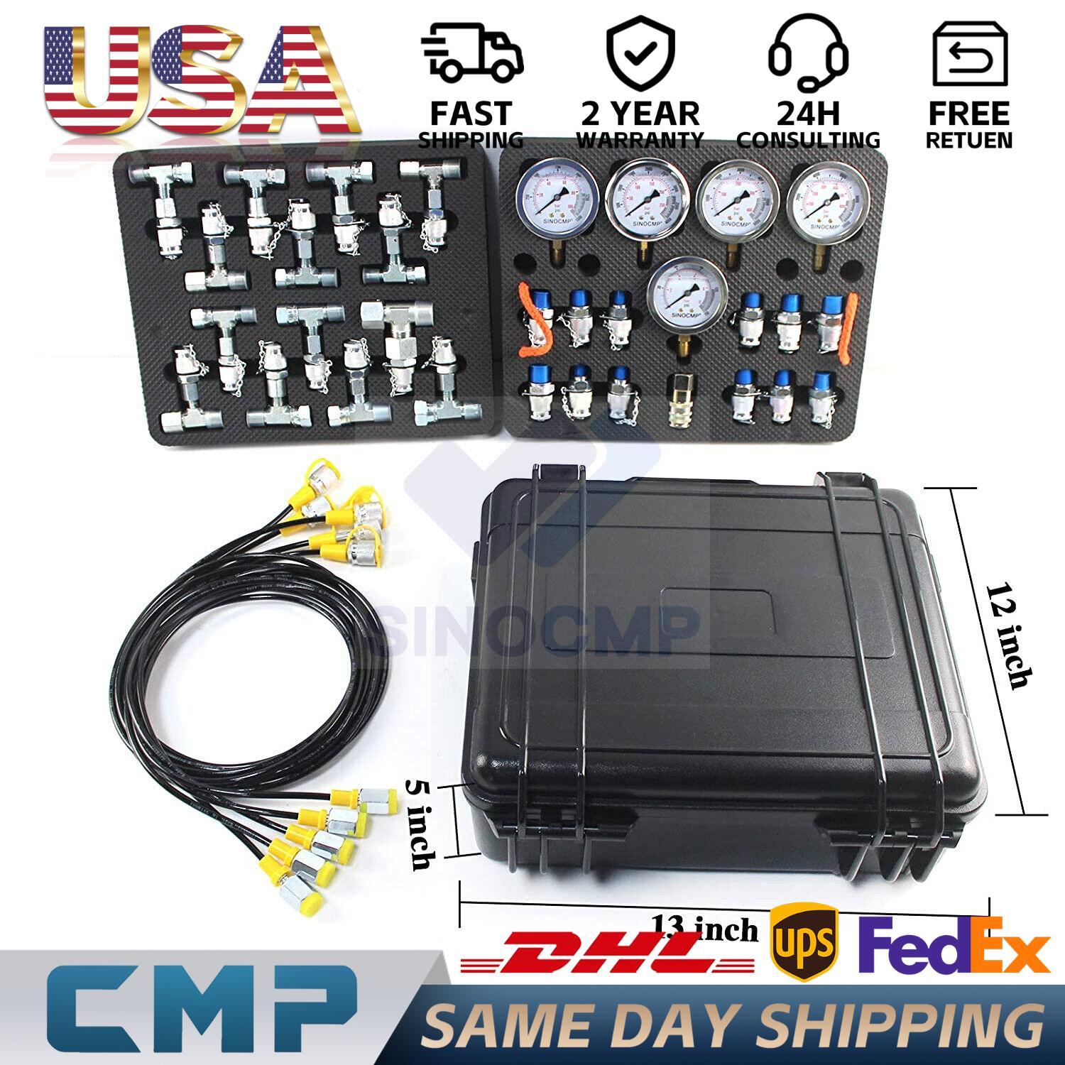Hydraulic Pressure Test Kit 5 Gauges 13 Couplings 14 Tee Connectors 5 Hose USA