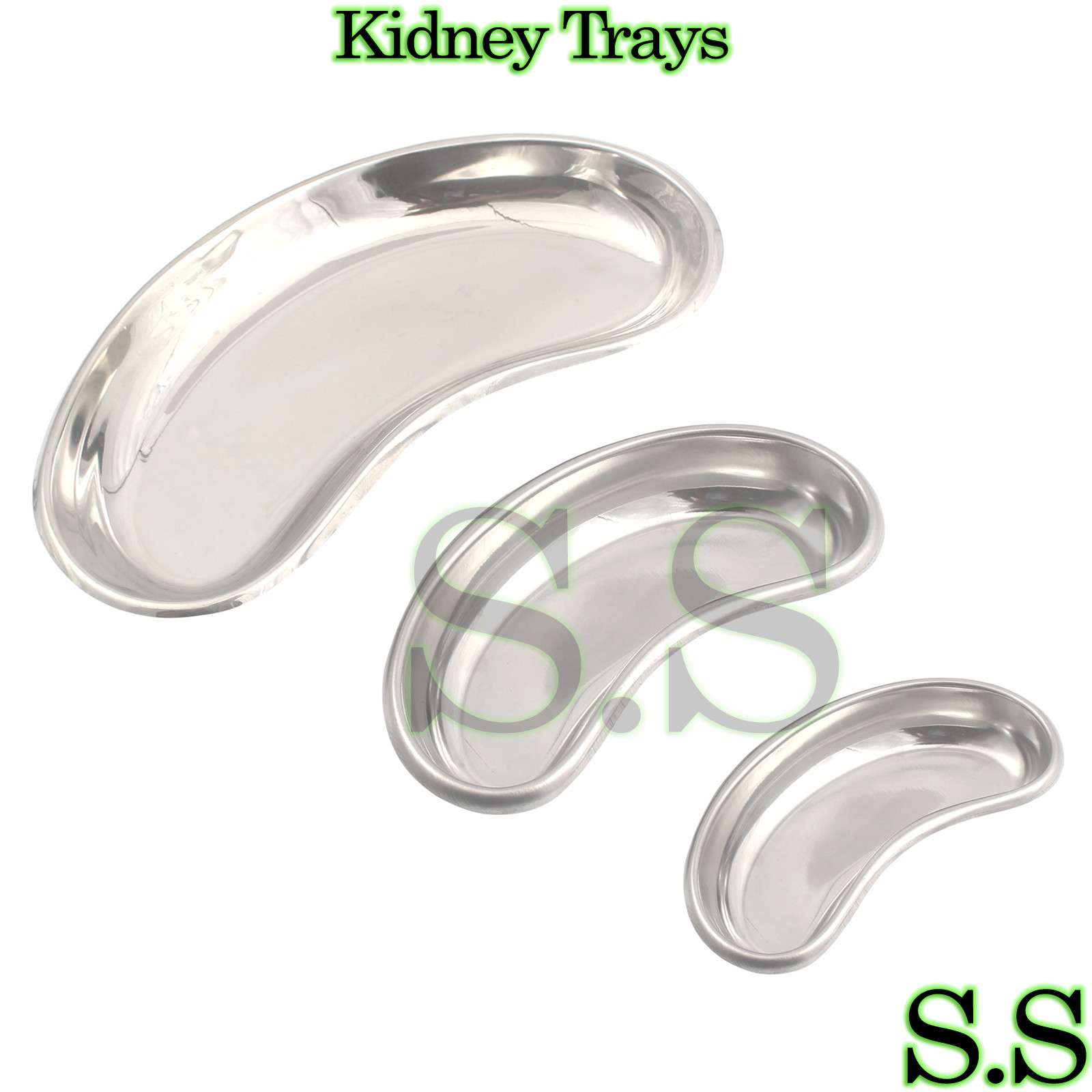 3 pcs Stainless Steel Kidney Trays Dishes Small, Medium, Large New
