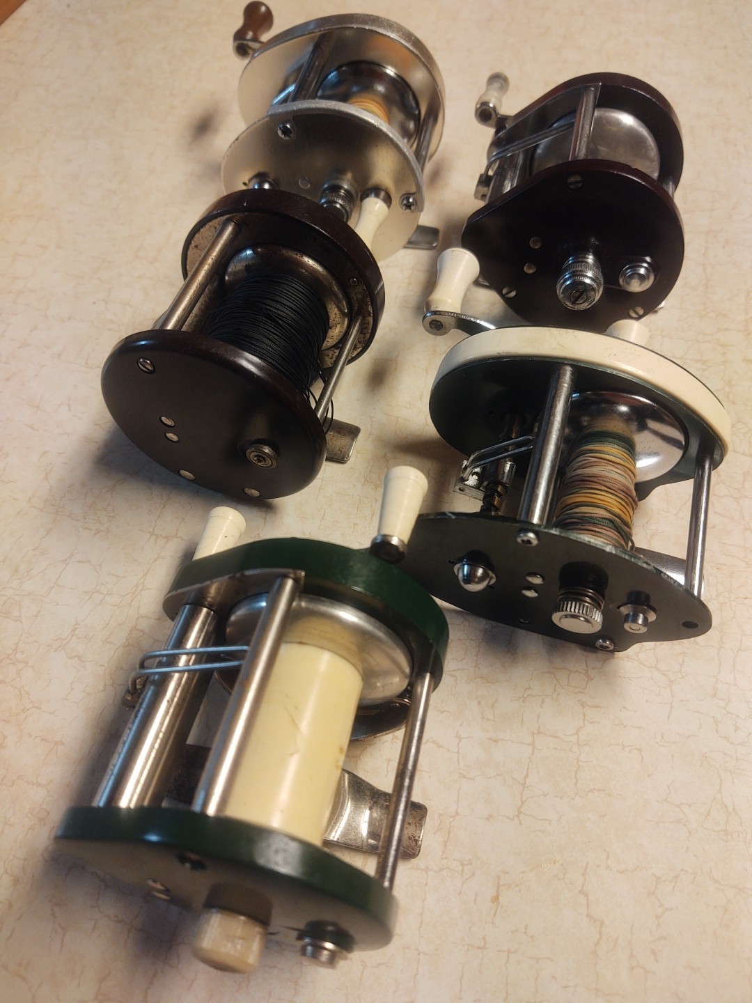 Lot Of 5 Vintage Fishing Reels Ocean City 1581,1591,Sportfisher 007, 2 unmarked