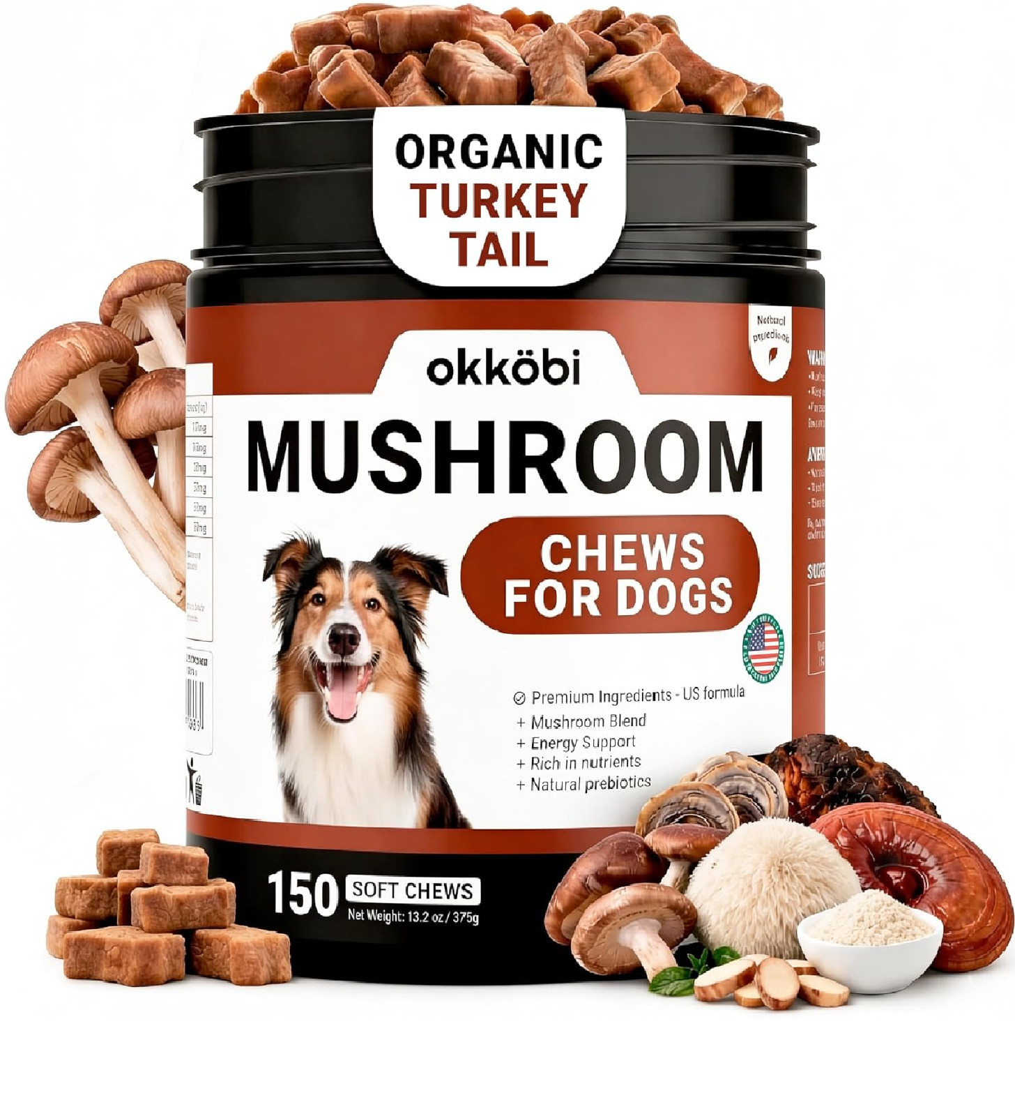 Turkey Tail Mushroom for Dogs - 150 Soft Chews - with Turkey Tail, Lion’s Mane,