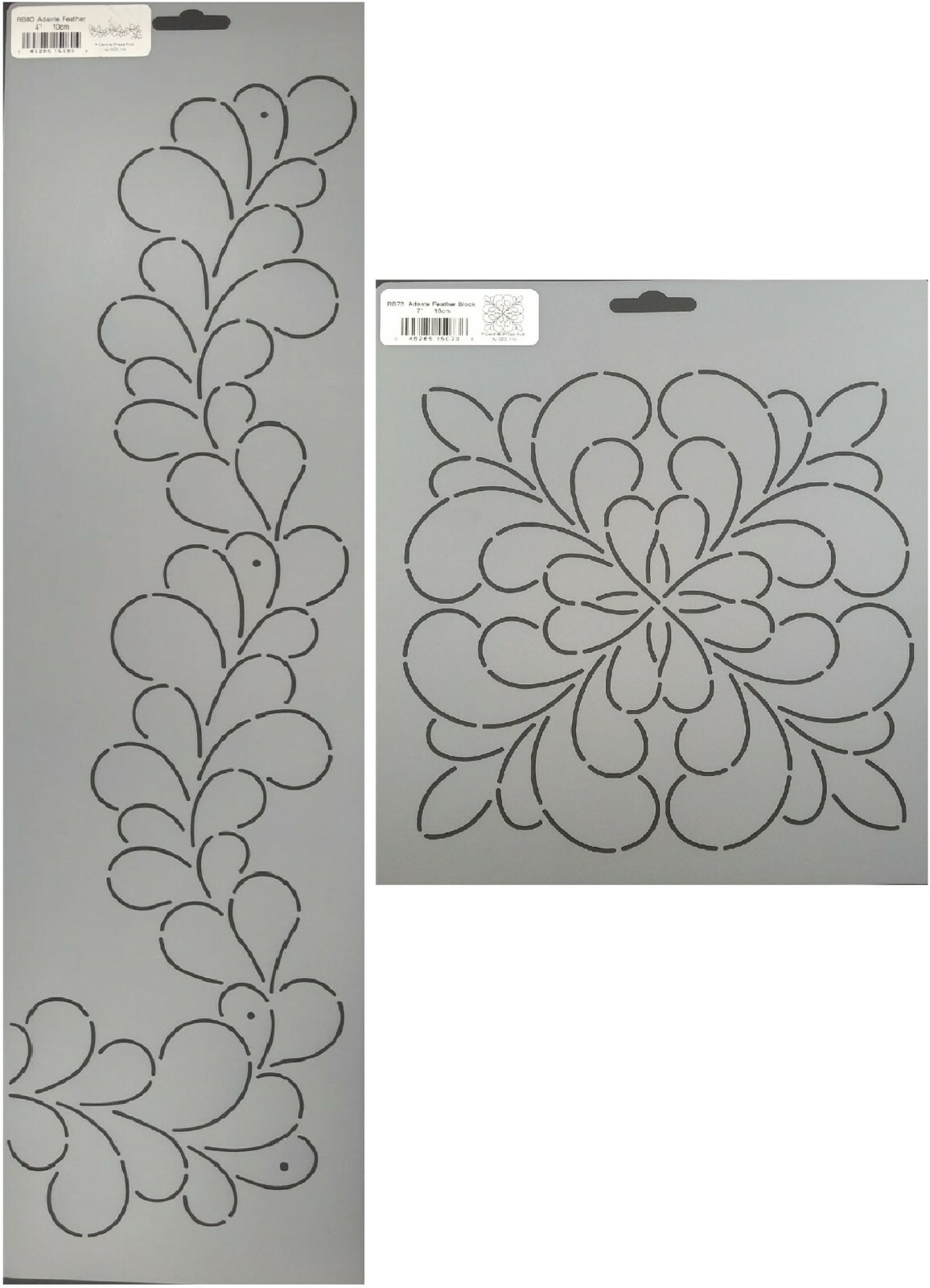 2 Quilting Stencils Feather Border & Floral Block Quilt Pattern Design Templates