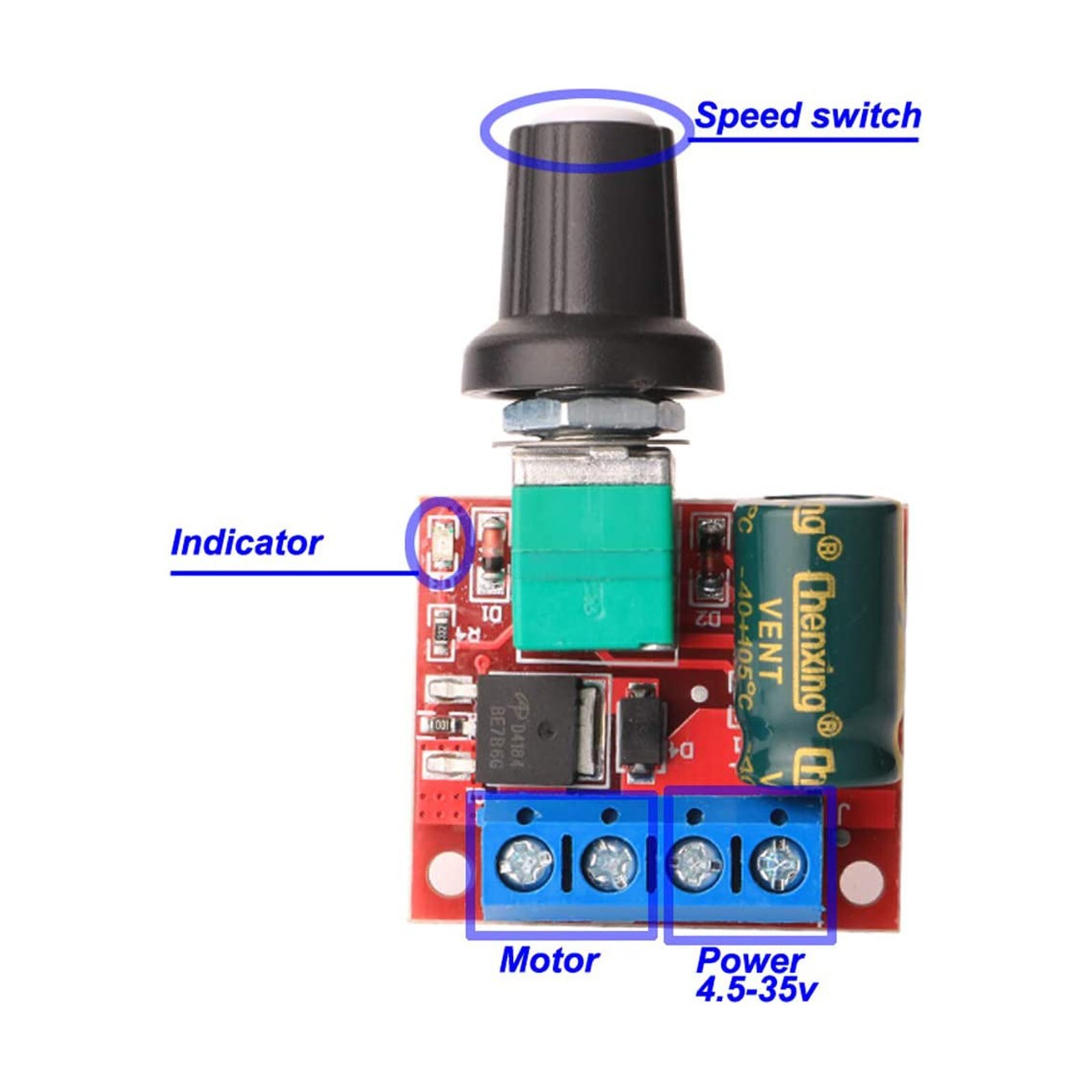 Adjustable DC PWM Motor Fan Controller Module 4.5V-35V With On/Off Switch