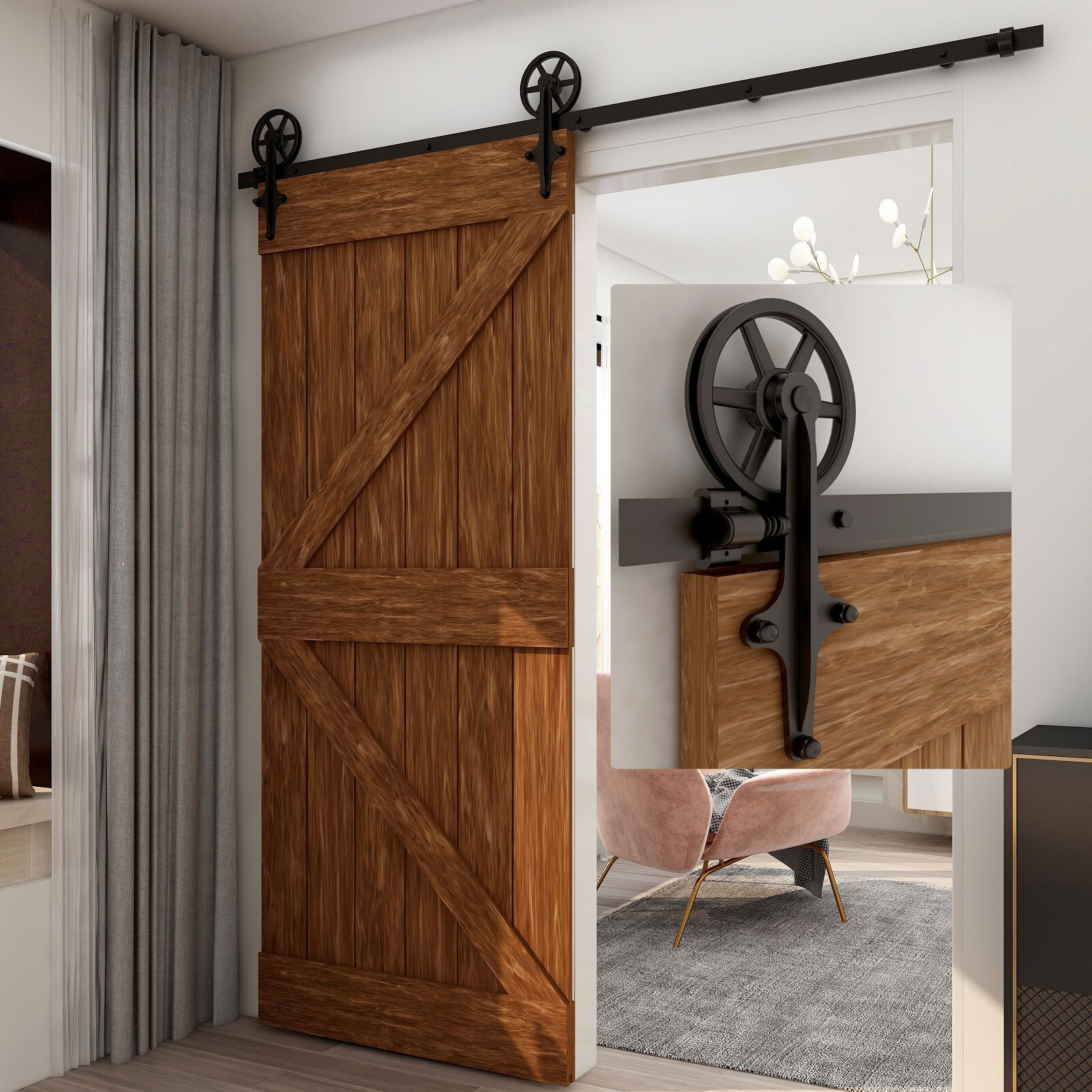 CCJH 4-20FT Big Spoke Roller Sliding Barn Door Hardware Track Kit Modern Closet