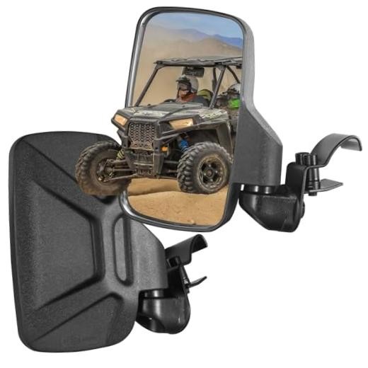 Ranger Side Mirrors,Fit Roll Cage Clamp,Black, Heavy-Duty Mounting Brackets,