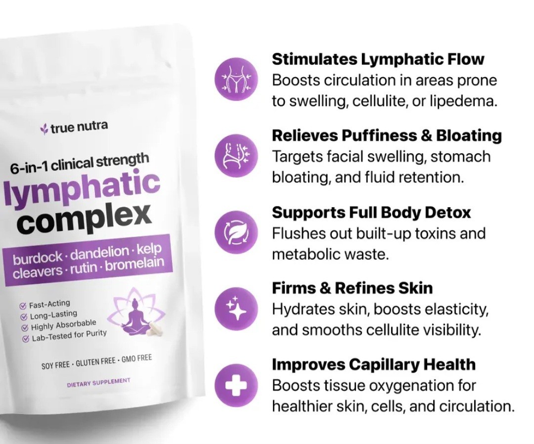 6-in-1 Lymphatic Complex Drainage Supplement Dandelion Burdock Bromelain Kelp