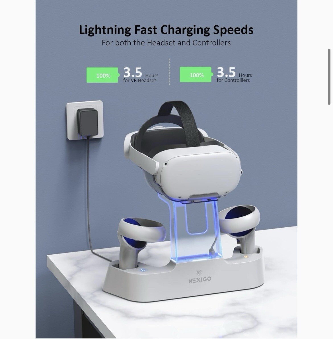 NexiGo S20 Enhanced Charging Dock for Meta Oculus Quest 2 Headset Controller