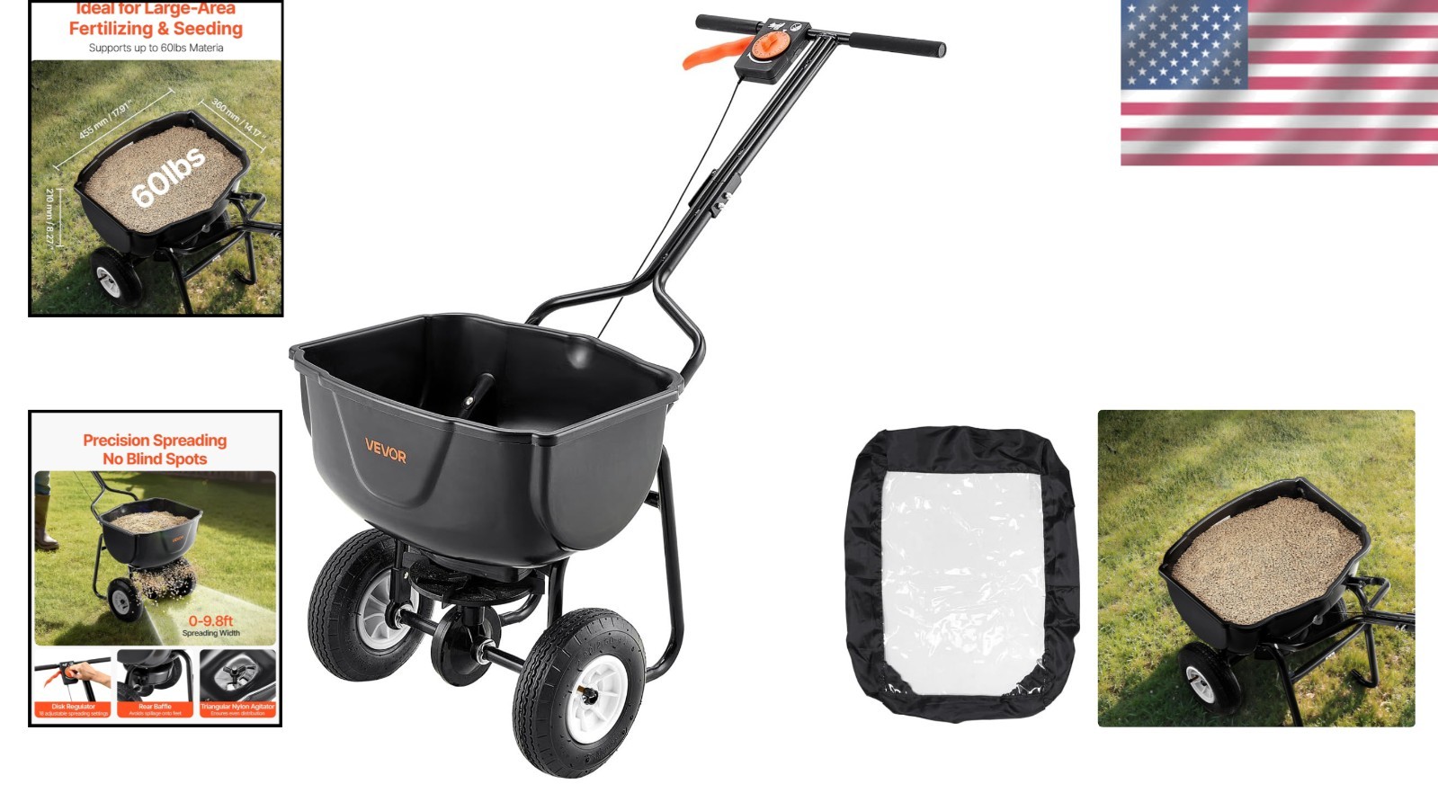 All-Terrain Walk Behind Fertilizer Spreader, 60lb Capacity, Compact Design
