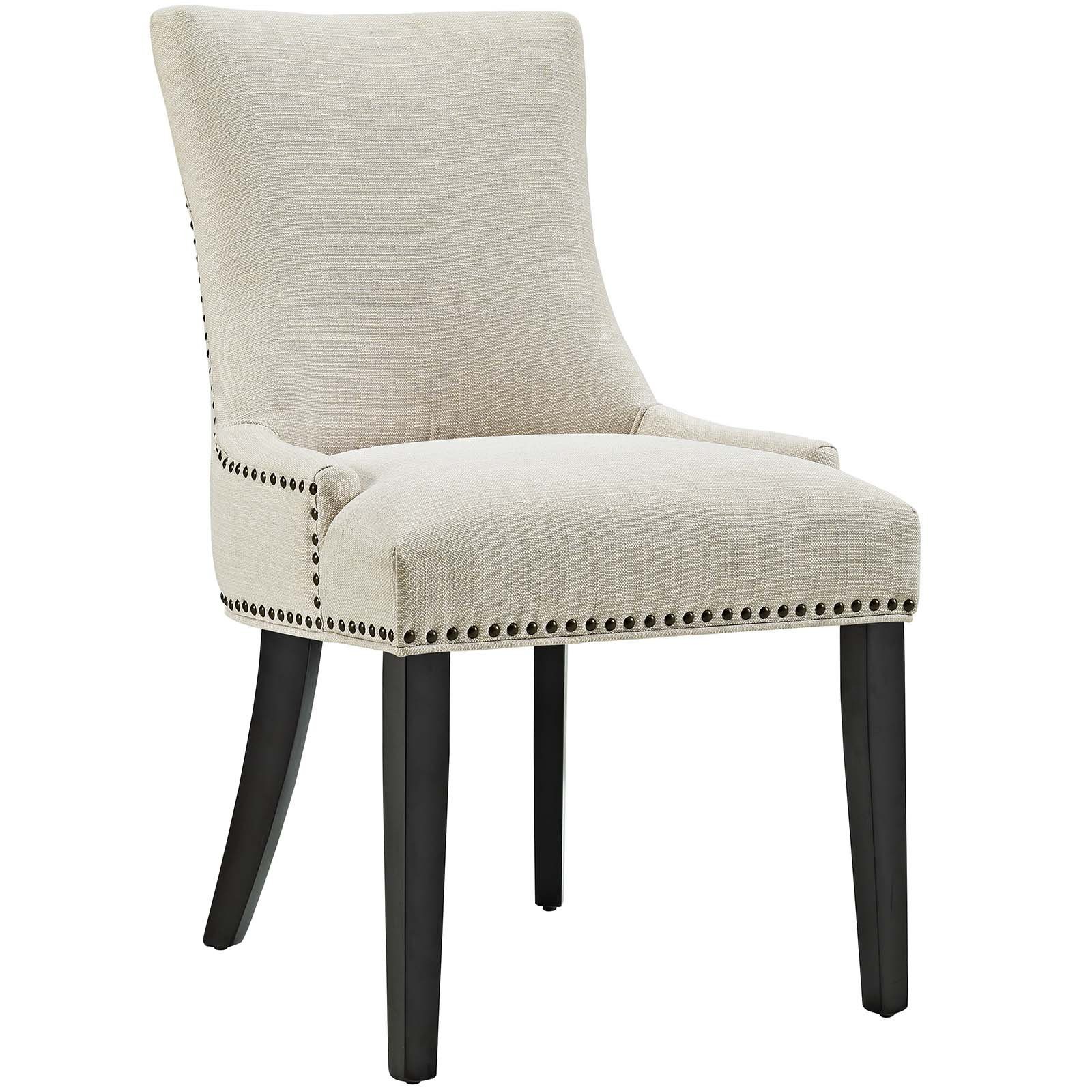 Maklaine 20.5" Solid Rubberwood and Fabric Dining Chair in Beige