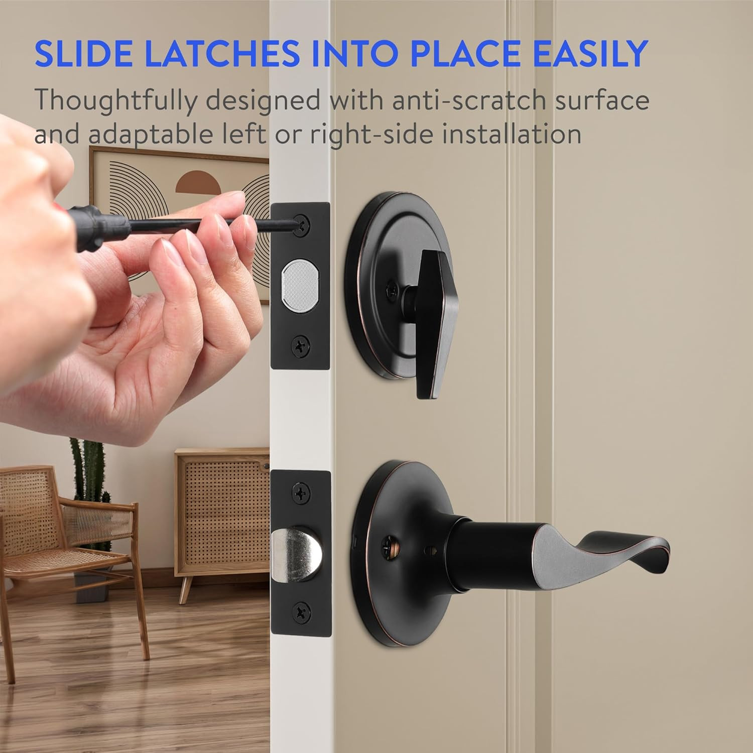- Front Door Lock and Handle with Deadbolt - Set Includes Installation Template,