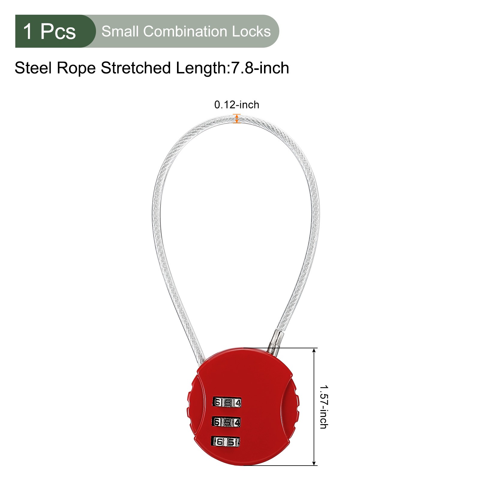 Small Combination Locks 3 Digit Baggage Padlocks Red 7.8-Inch