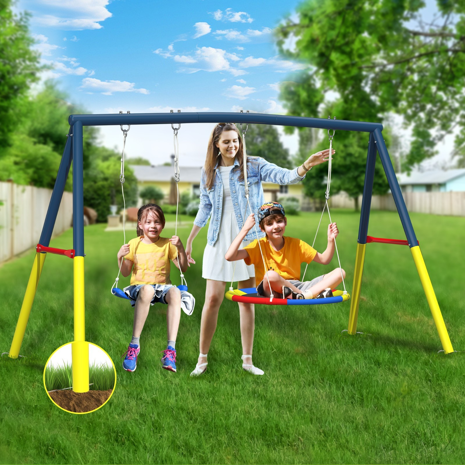 Color Swing Set for Backyard,Swing Heavy Duty 440lbs Metal Outdoor Swing Stand