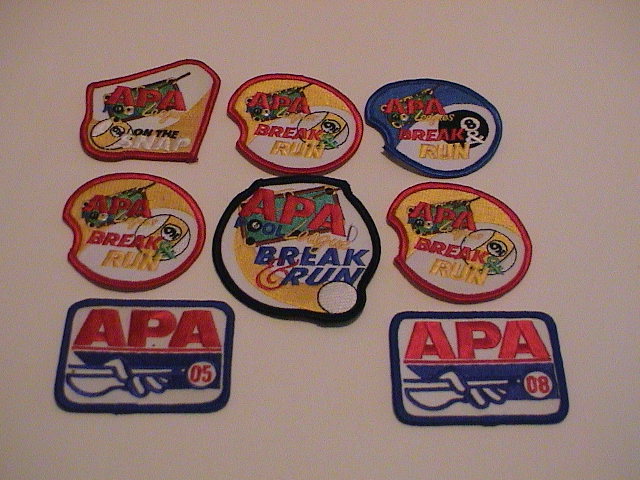 LOT /8  APA AMERICAN POOL PLAYERS ASSOC. LEAGUE BREAK RUN BILLIARDS PATCHES NEW